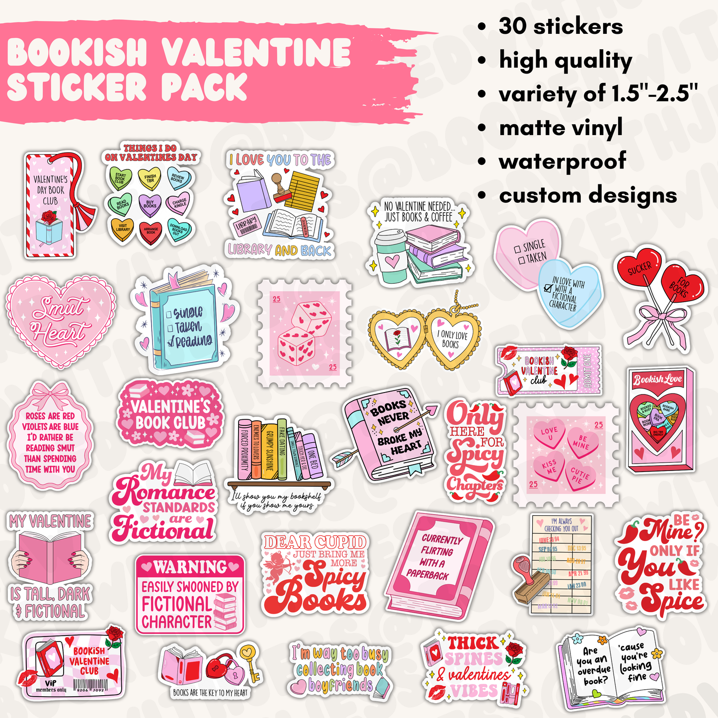 Bookish Valentine Sticker Pack